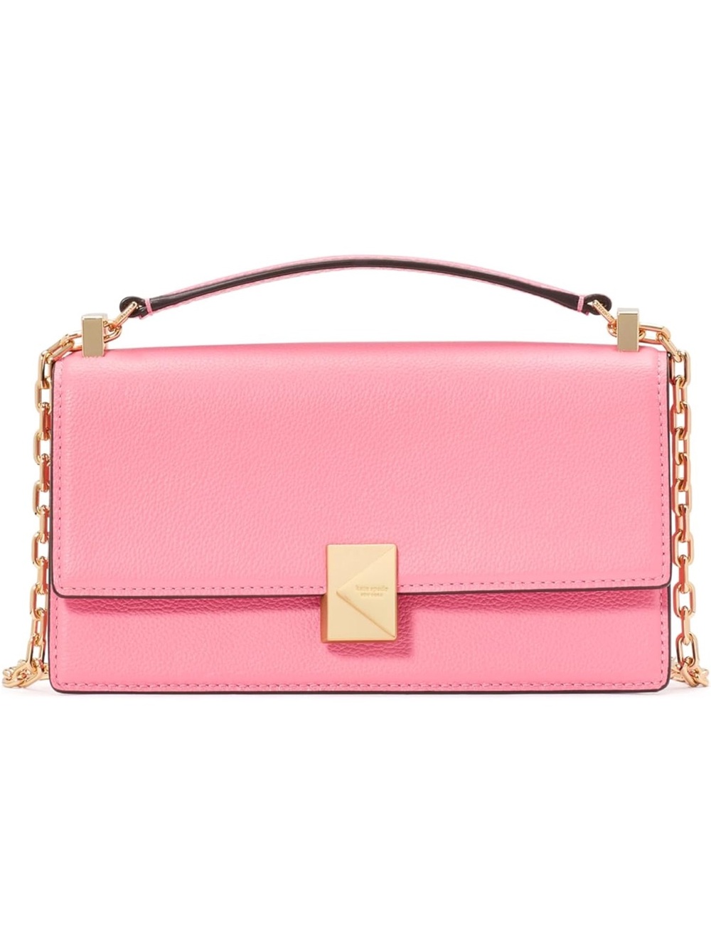 New Kate Spade Deco Mini Pink Leather Flap Chain Crossbody Bag with Gold Chain